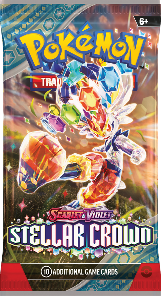 Pokémon Stellar Crown Boosterpack met 10 kaarten inclusief Terapagos, Cinderace ex, Lapras en Galvantula