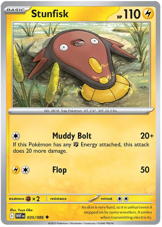 Stunfisk common kaart nummer 035 uit de Pokémon White Flare set