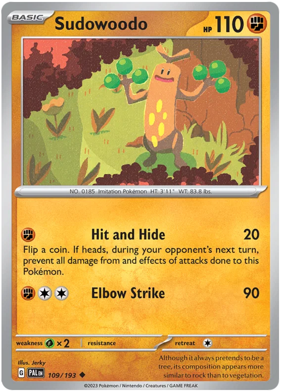 Sudowoodo common Pokémon kaart nummer 109 uit de Paldea Evolved set