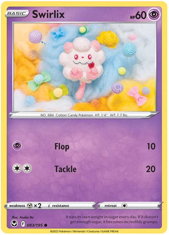 Pokémon Swirlix common kaart #083/195 uit de Silver Tempest set