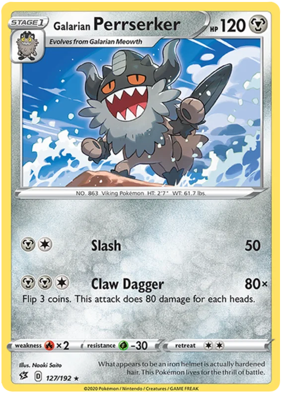 Galarian Perrserker #127/192 Rare kaart uit de Pokémon TCG Rebel Clash set