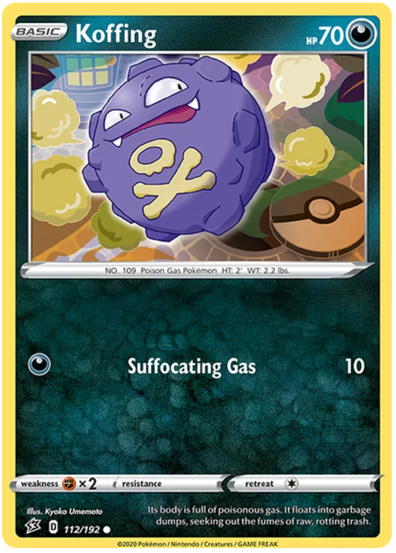 Voorkant van de originele Koffing #112 Common Pokémon kaart uit de Rebel Clash set.