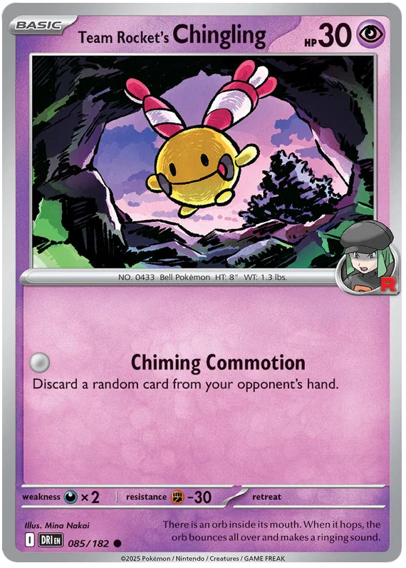 Team Rocket's Chingling common kaart #085 uit de Pokémon Destined Rivals set