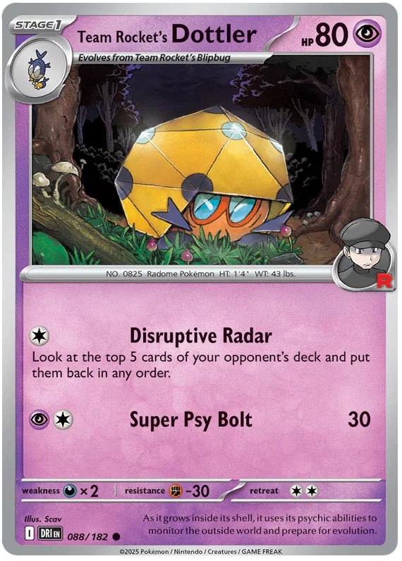 Team Rocket's Dottler common Pokémon kaart nummer 088 uit Destined Rivals