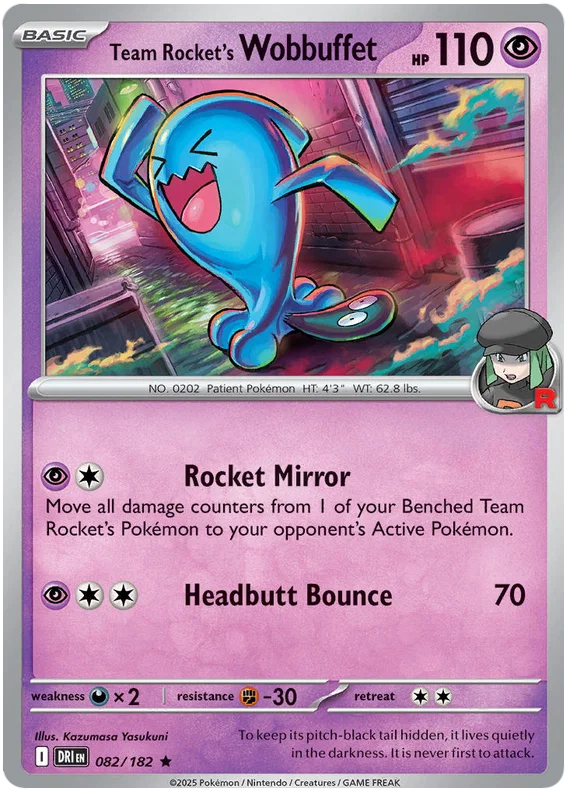 Team Rocket's Wobbuffet Holo kaart #082 uit de Pokémon set Destined Rivals