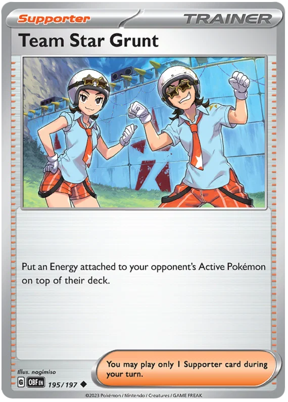 Pokémon Team Star Grunt common kaart nummer 195 uit de Obsidian Flames set