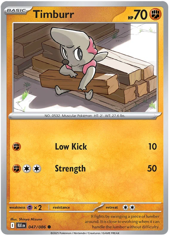 Pokémon Timburr #047 common kaart uit de Black Bolt set