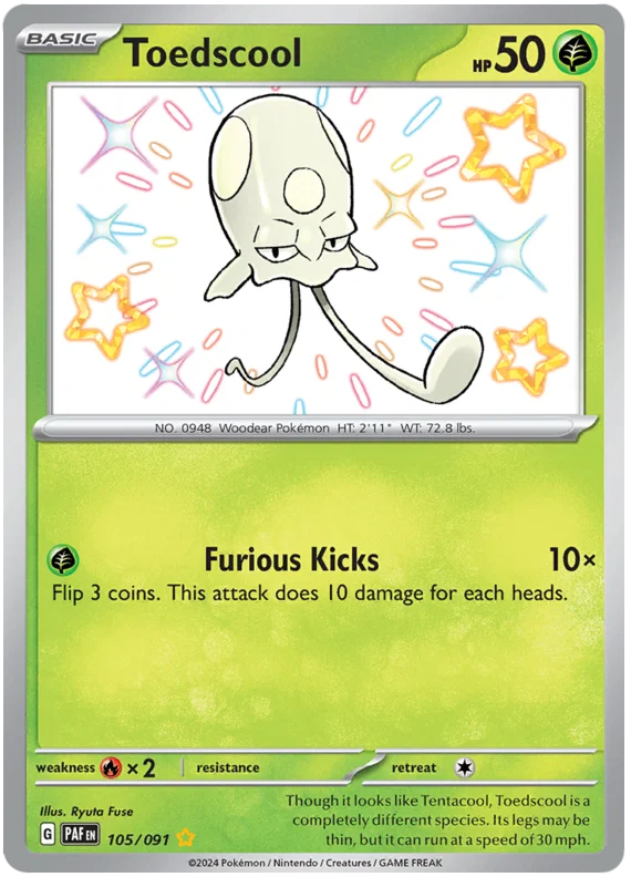 Toedscool Shiny Rare Pokémon kaart #105 uit de Paldean Fates set
