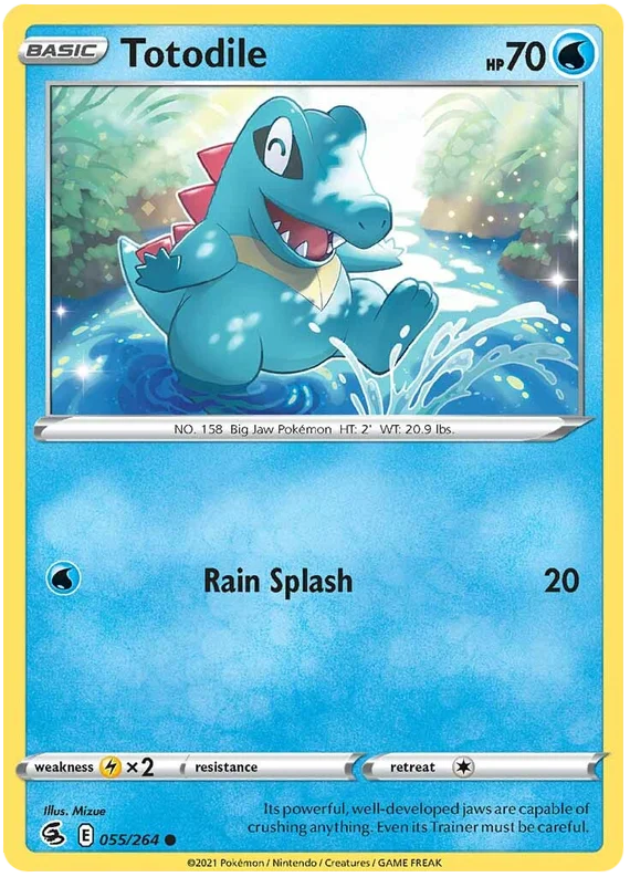 Totodile common pokémonkaart 055/264 uit de Fusion Strike set met Rain Splash aanval