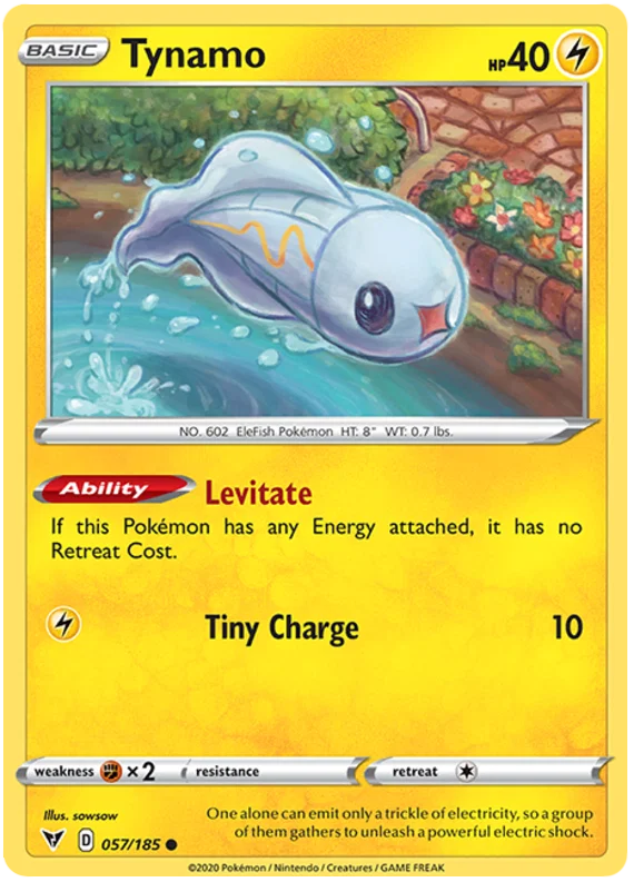 Tynamo common Pokémon kaart nummer 057/185 uit de Vivid Voltage set