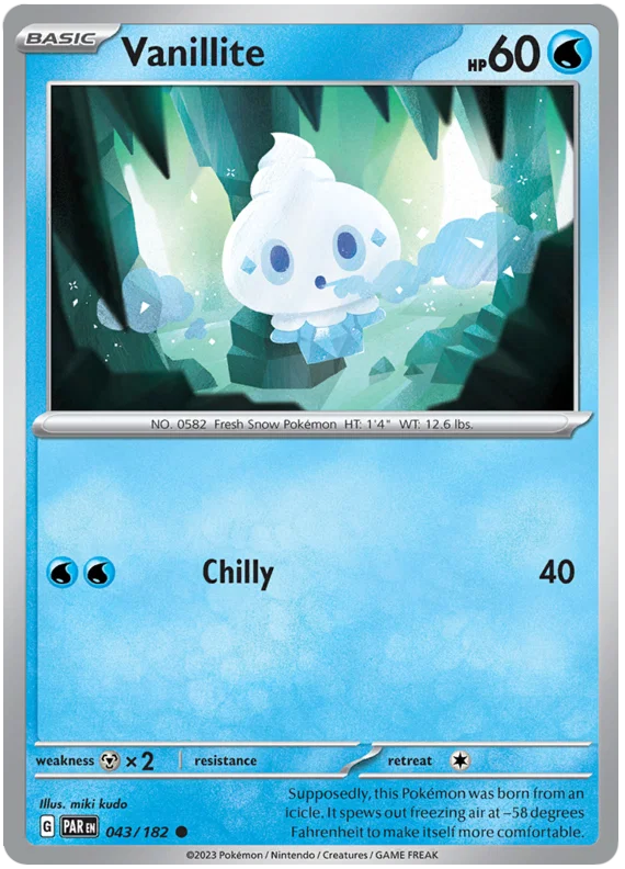 Pokémon Vanillite common kaart #043/182 uit de Paradox Rift set