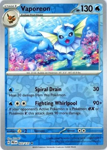 Vaporeon Reverse Holo #022 Pokémon kaart uit Prismatic Evolutions