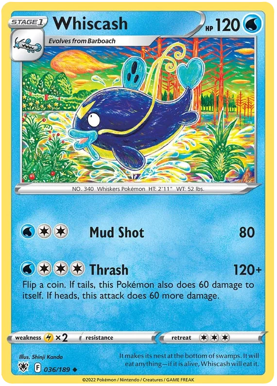 Whiscash common kaart nummer 036/189 uit de Pokémon Astral Radiance set