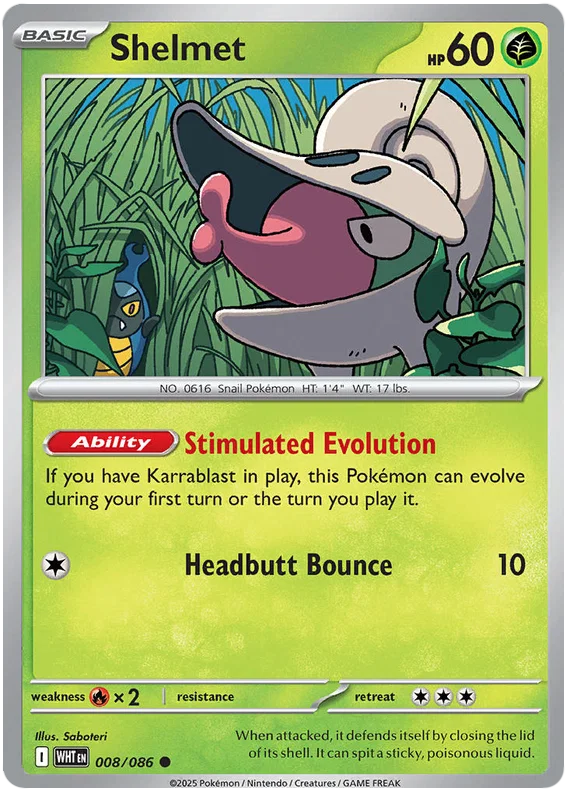 Pokémon White Flare Shelmet #008 common kaart uit de Japanse set