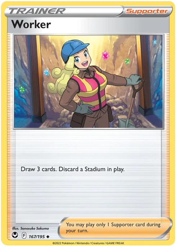 Pokémon Worker common trainerkaart #167 uit de Silver Tempest set