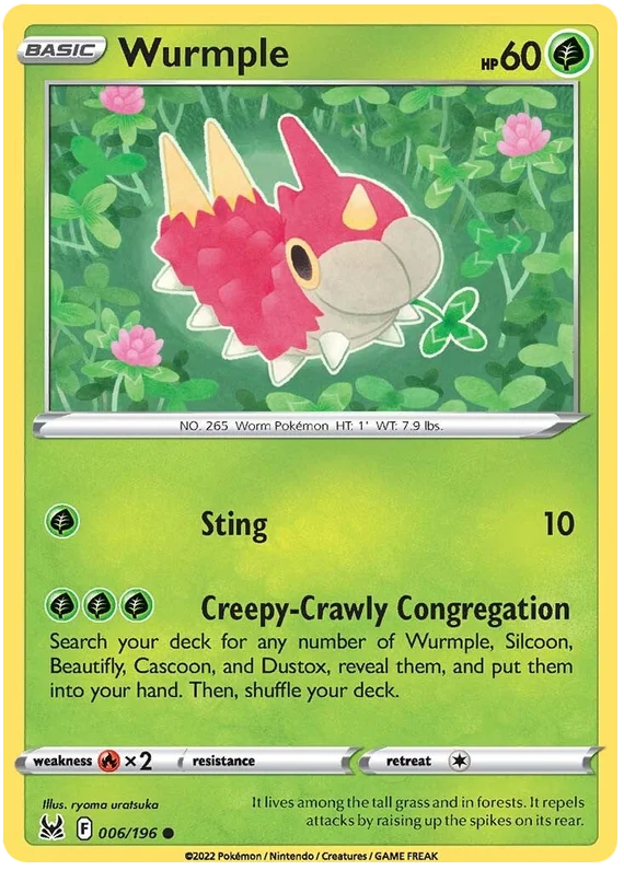 Wurmple common kaart nummer 006/196 uit de Pokémon Lost Origin set