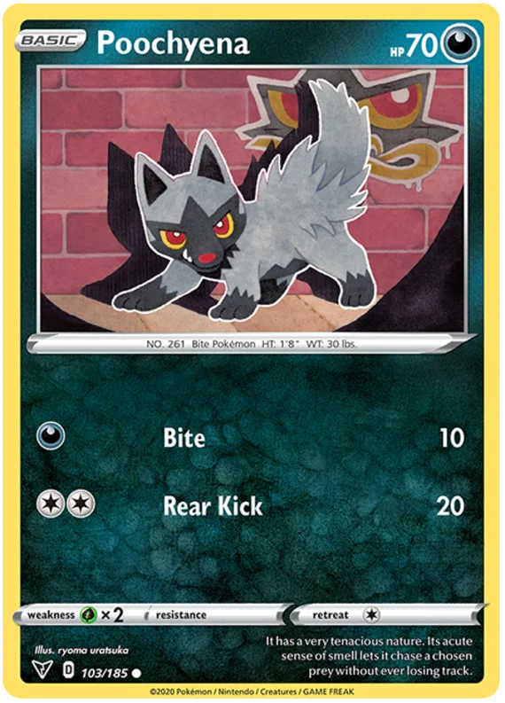 Poochyena common kaart uit de Vivid Voltage set – Pokémon TCG.