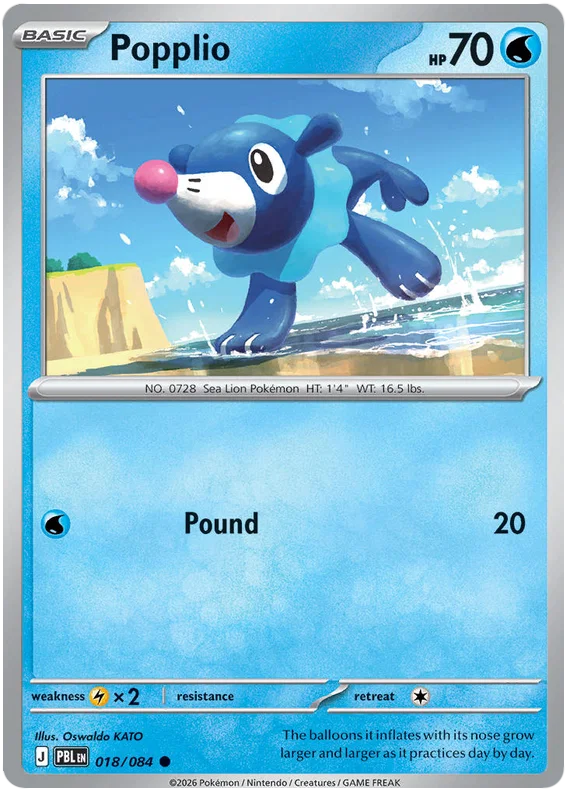 Popplio common kaart nummer 018 uit de Pokémon set Pitch Black