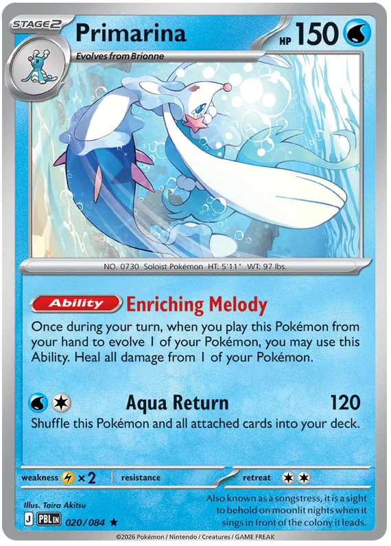 Primarina holo Pokémon kaart #020 uit de Pitch Black set