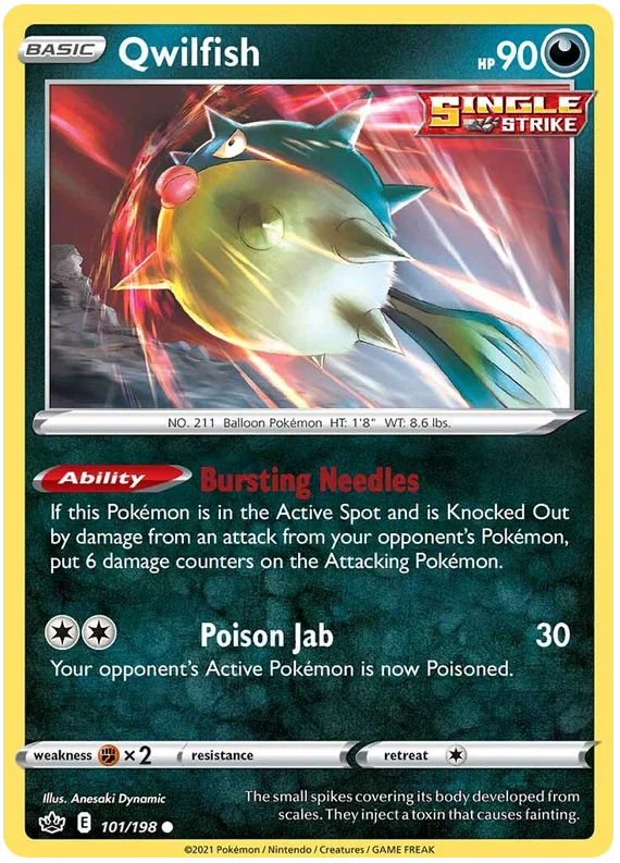 Qwilfish common kaart uit de Pokémon Chilling Reign set met Bursting Needles ability