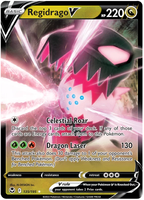 Regidrago V Silver Tempest #135/195 Ultra Rare Pokémon kaart met draakontwerp