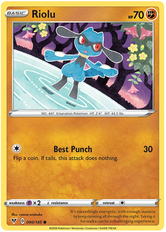Riolu common kaart uit de Vivid Voltage set – Pokémon TCG.