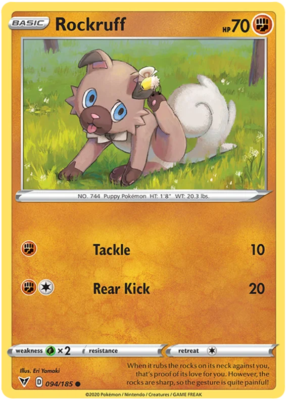 Rockruff common kaart uit de Vivid Voltage set – Pokémon TCG.