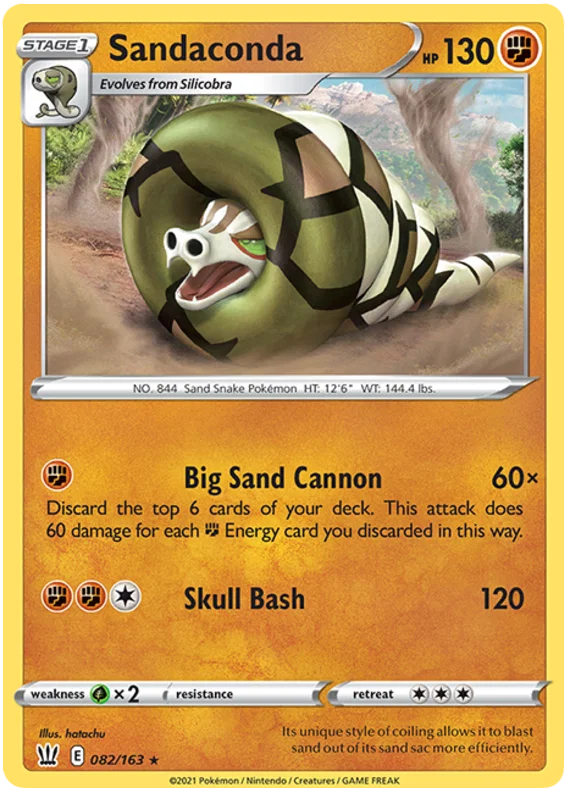 Sandaconda Cosmos Holo Battle Styles 082 Pokémon kaart met uniek holografisch patroon