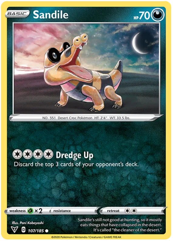 Sandile common kaart uit de Vivid Voltage set – Pokémon TCG.