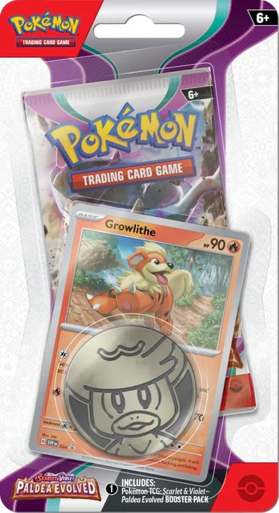 Pokémon Scarlet & Violet Paldea Evolved Growlithe 1-Pack Blister met promokaart en Quaxly munt
