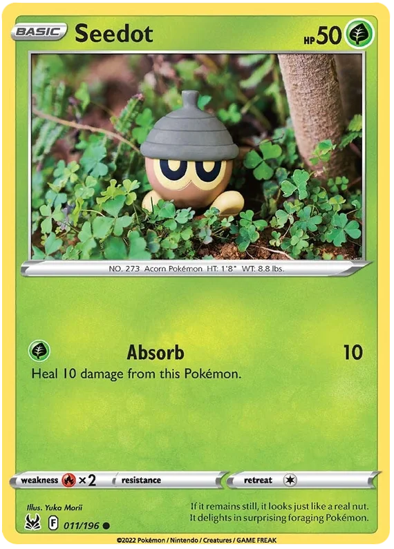 Seedot Common kaart uit Pokémon Lost Origin – Grass-type Pokémon voor verzamelaars.