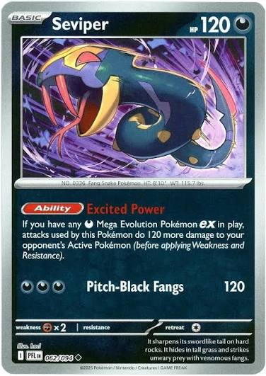 Seviper Reverse Holo #062 Phantasmal Flames Pokémon kaart met glanzend reverse holo effect