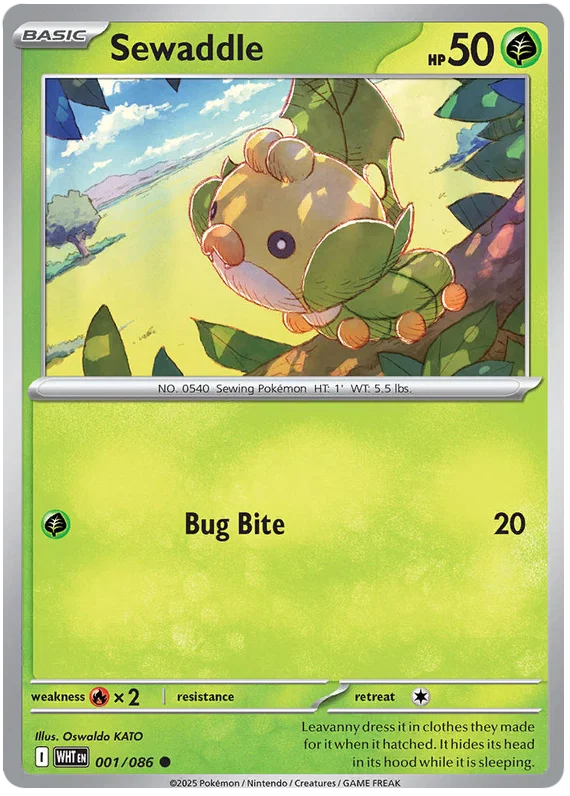 Sewaddle Pokémon kaart uit de White Flare set, common #001