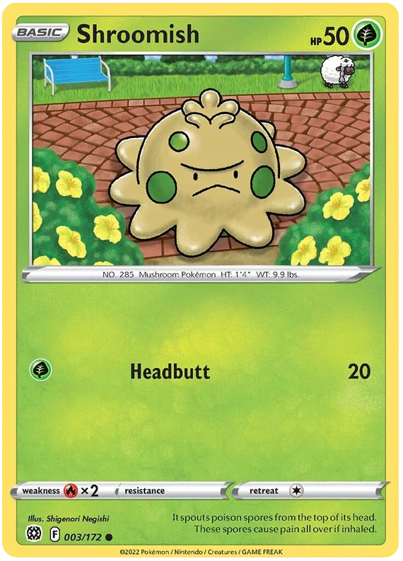 Shroomish 003 Brilliant Stars Pokémon kaart close-up