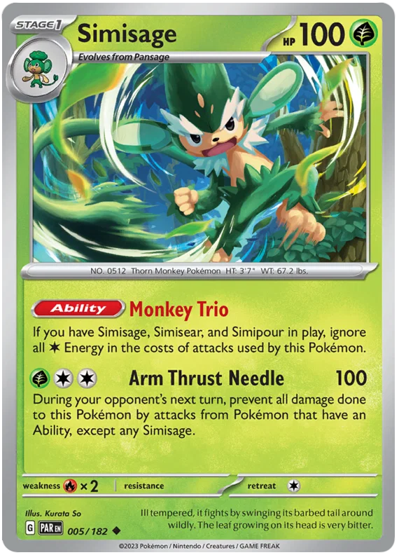Simisage common Pokémon kaart nummer 005 uit de Paradox Rift set