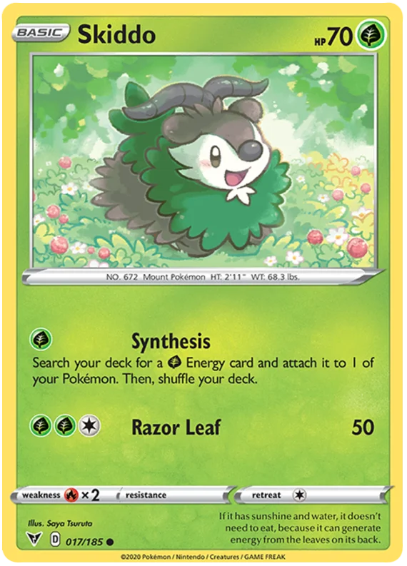 Skiddo common kaart uit Pokémon Vivid Voltage set.