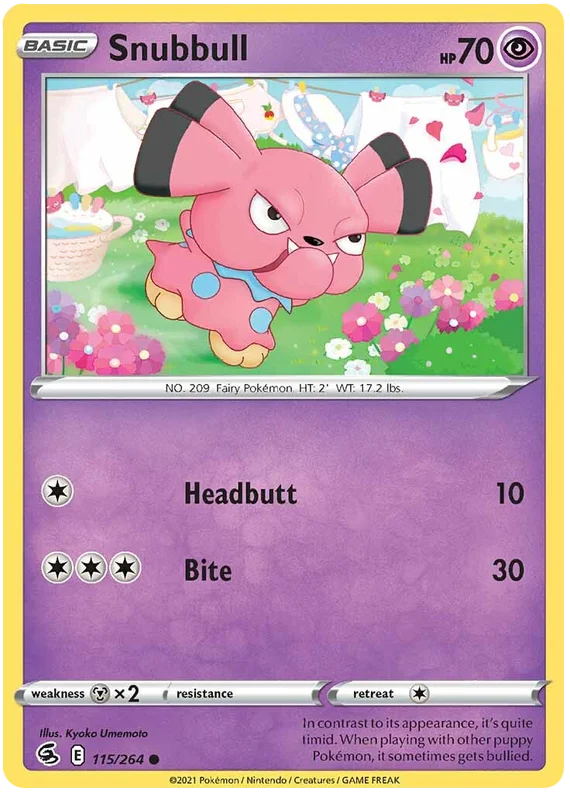 Snubbul Fusion Strike common kaart – psychische Pokémon uit de Pokémon collectie