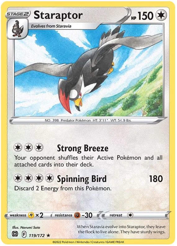 Staraptor common kaart uit Brilliant Stars, Normal-type Pokémon losse kaart.