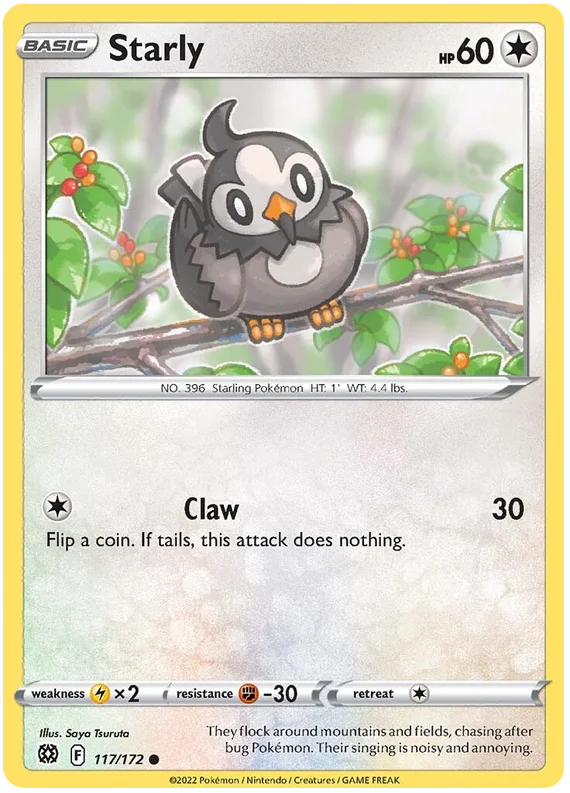 Starly common kaart uit Brilliant Stars, Normal-type Pokémon losse kaart.