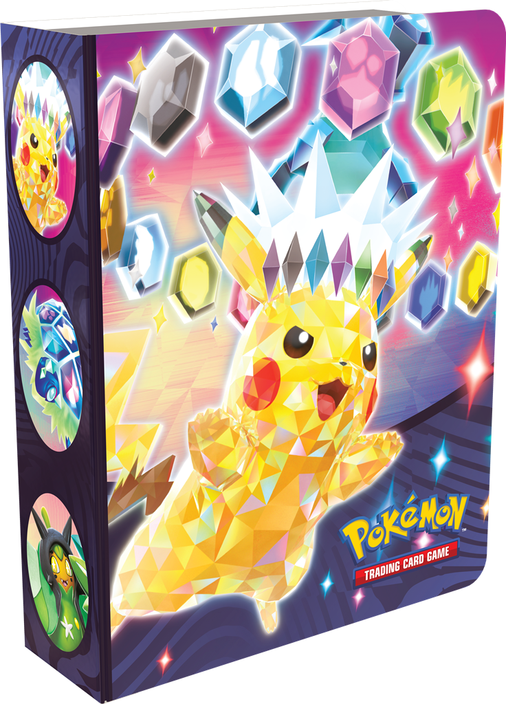 Stellar Pikachu Collector Chest met foil kaarten, Pokémon stickers, booster packs, Terapagos munt en mini mapje.