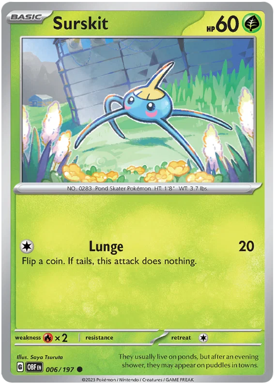 Surskit common kaart #006 uit de Pokémon Obsidian Flames set