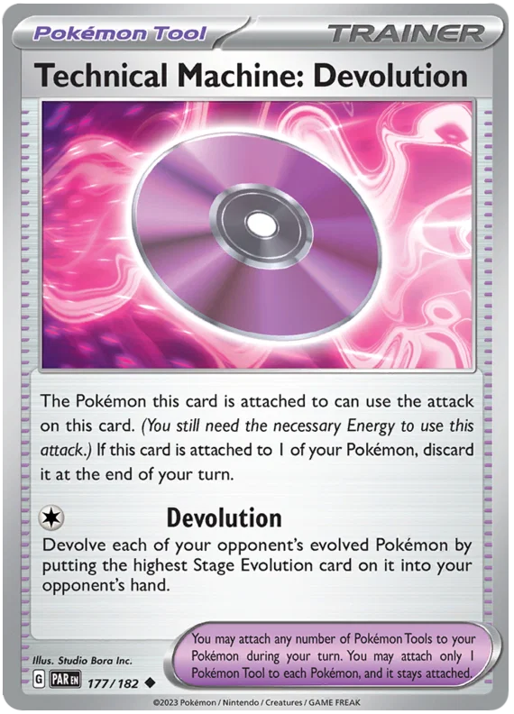 Technical Machine: Devolution Pokémon kaart uit de Paradox Rift set, common trainerkaart nummer 177/182