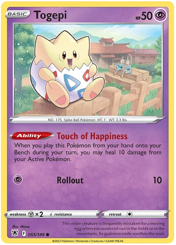 Togepi 055/189 Common kaart uit de Pokémon set Astral Radiance met illustratie van Mizue
