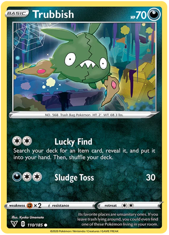 Trubbish 110/185 common Pokémon kaart uit de Vivid Voltage set met Sludge Toss aanval