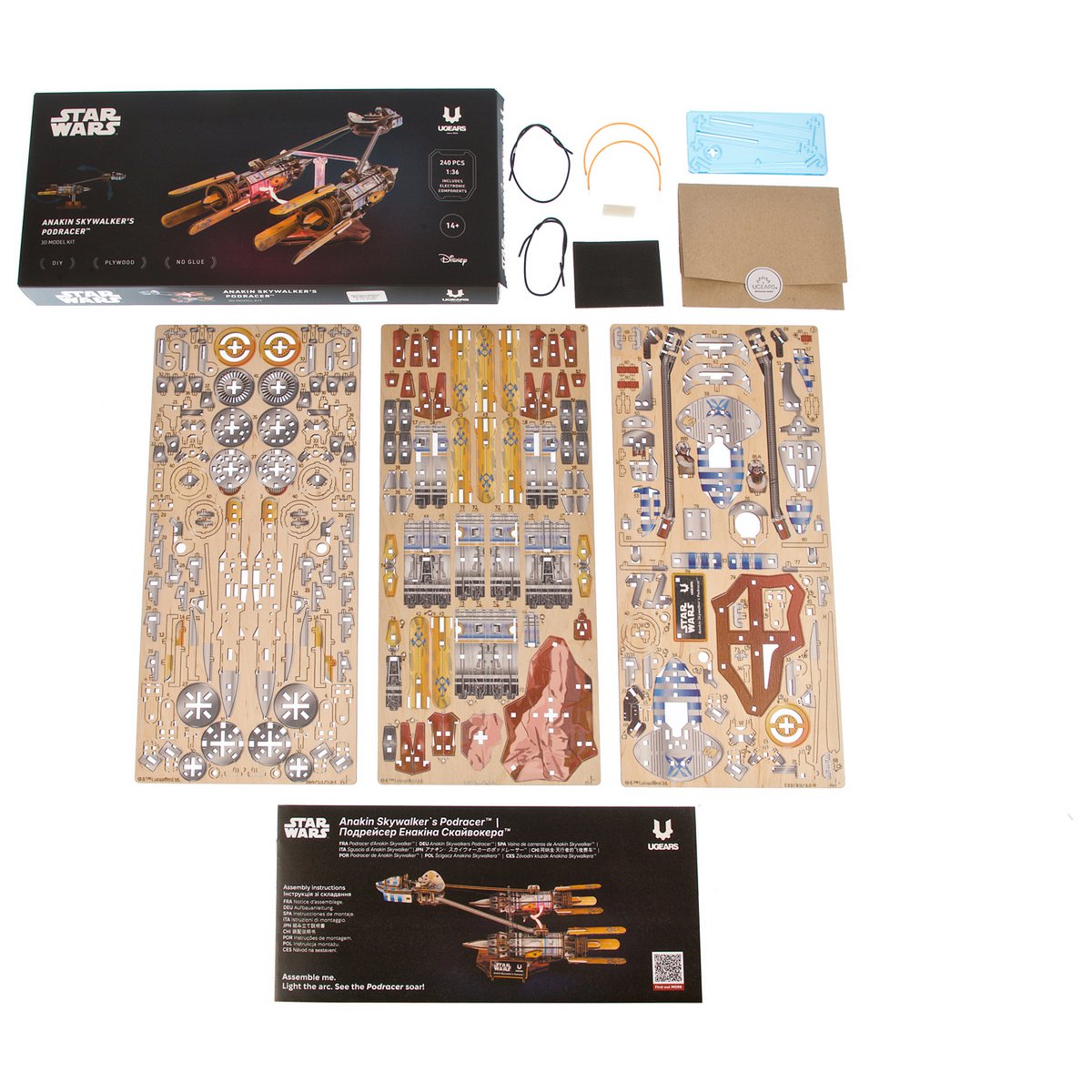 UGears Star Wars Anakin Skywalker's Podracer houten 3D bouwpakket met LED-verlichting - vooraanzicht