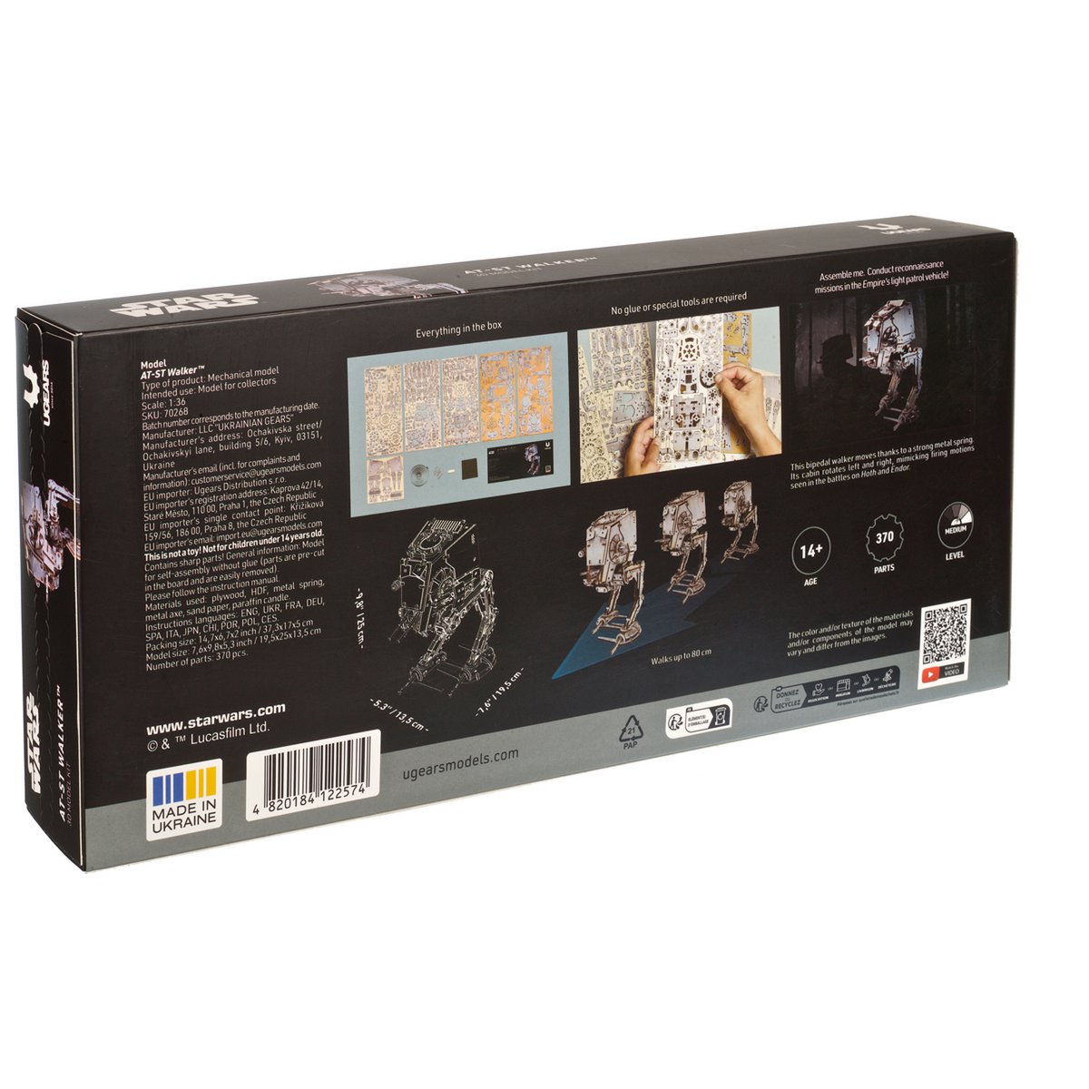 UGears AT-ST Walker Star Wars mechanisch houten bouwpakket miniatuur in verpakking - vooraanzicht