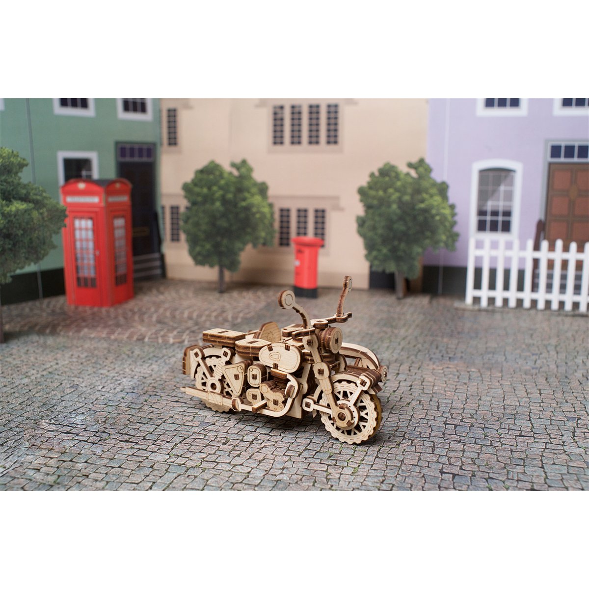 Ugears Hagrid's Flying Motorbike modelbouw houten 3D puzzel met zijspan uit Harry Potter collectie - achteraanzicht