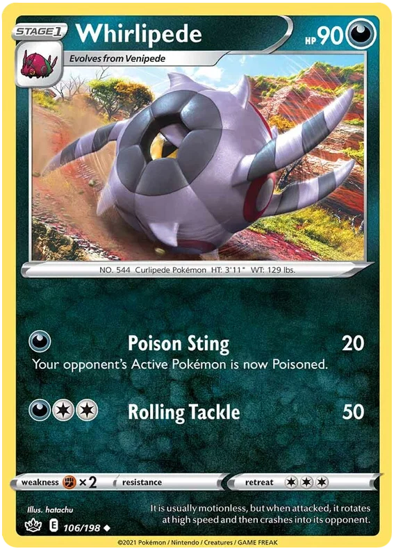 Whirlipede common Pokémon kaart uit Chilling Reign nummer 106/198