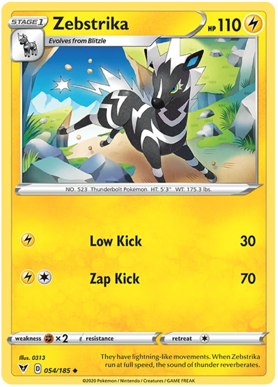 Zebstrika common kaart uit de Vivid Voltage Pokémon TCG set.