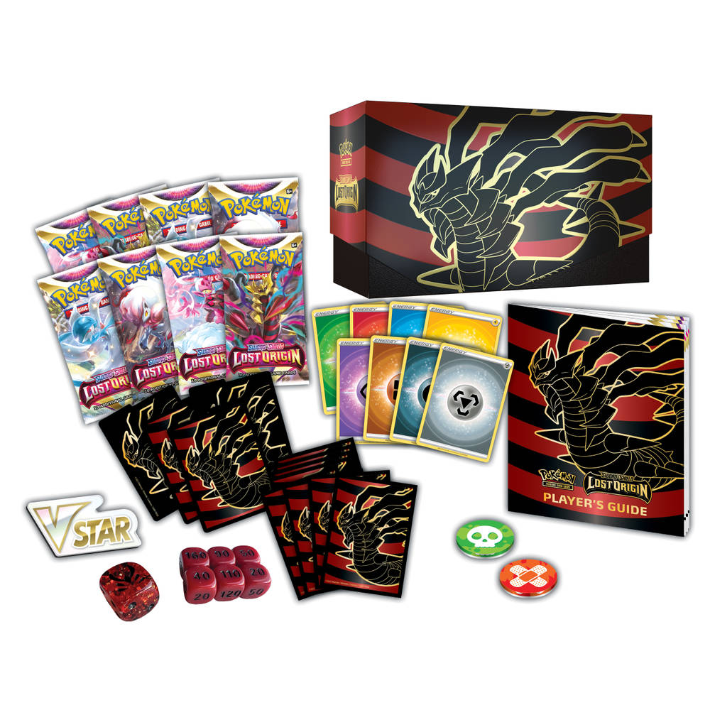 "Pokémon TCG: Sword & Shield—Lost Origin Elite Trainer Box: Ontdek de kracht van Giratina, Aerodactyl en meer met deze uitgebreide set. Bevat boosterpacks, kaarthoezen, energiekaarten en accessoires voor je Pokémon-avontuur!"